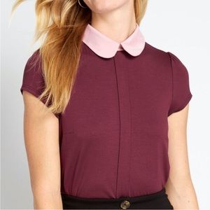 Modcloth Perfected Polish Knit Top Preppy Burgundy Pink Peter Pan Collar 3X